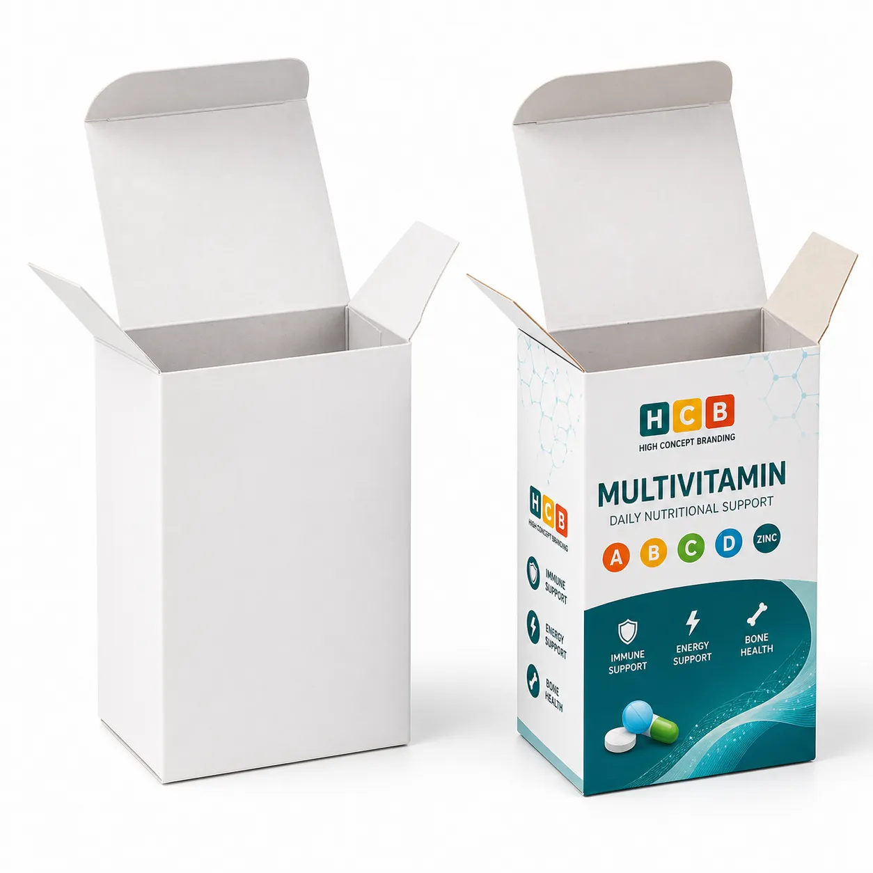 Unique triangular gable multivitamin packaging boxes with eco friendly materials